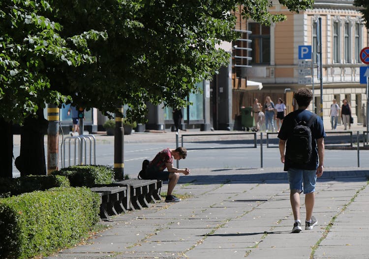 A Man Sitting On A Bench At A Park