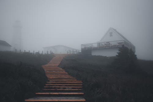 Steps Leading to House in Foggy Day