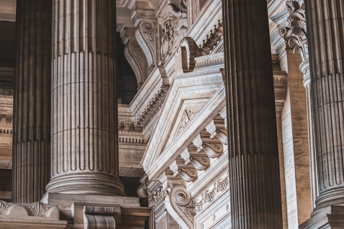Classical columns of a law courts building