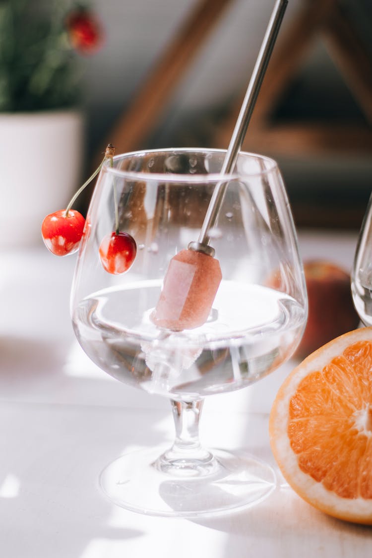 Close-up Of Glass With Metal Straw