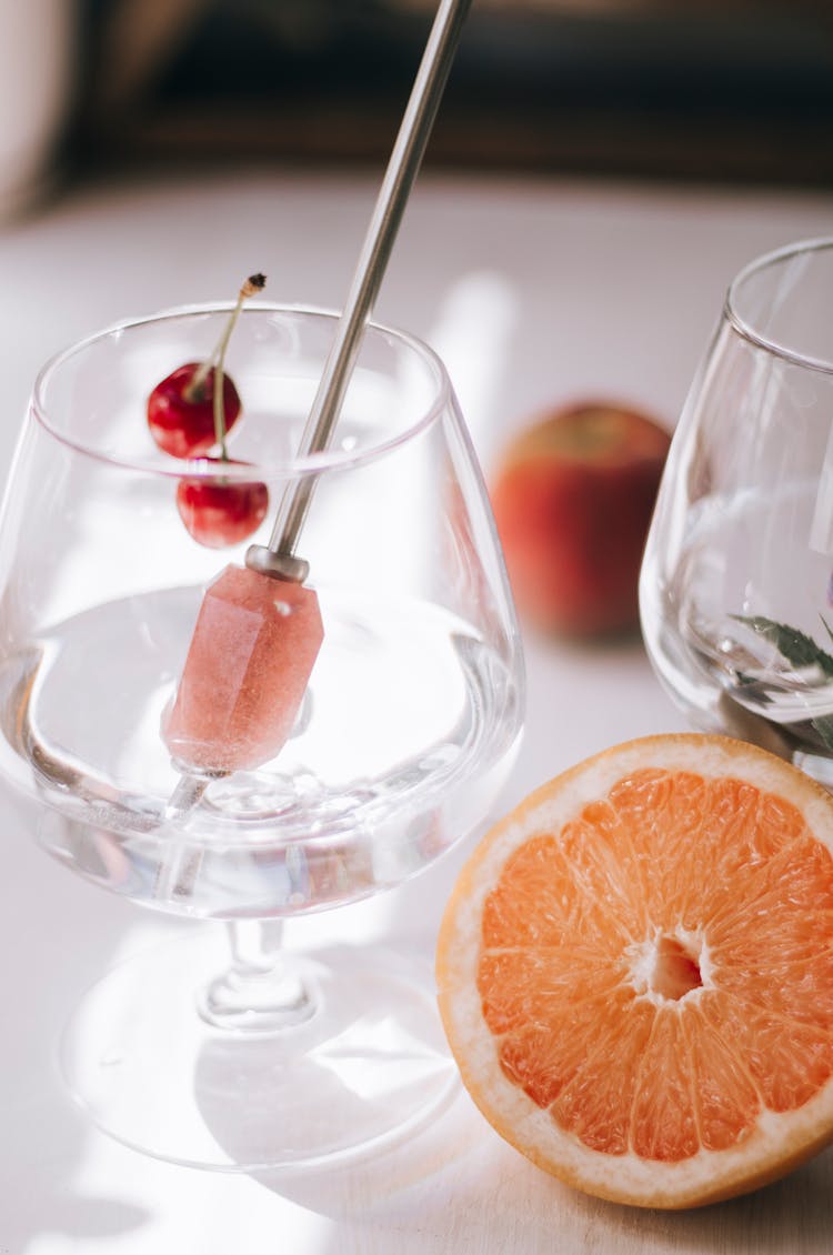 Glasses With Metal Straw On Table