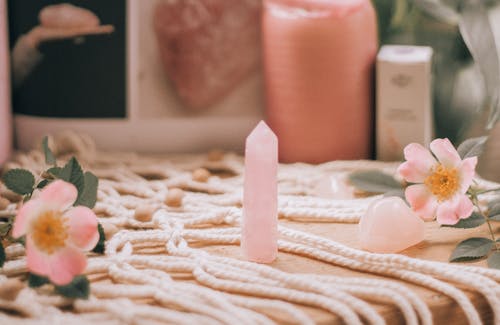 Pink Flowers and Gemstones