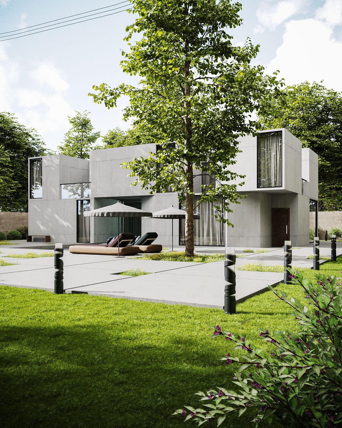 Extension de maison moderne avec espace extérieur et jardin aménagé