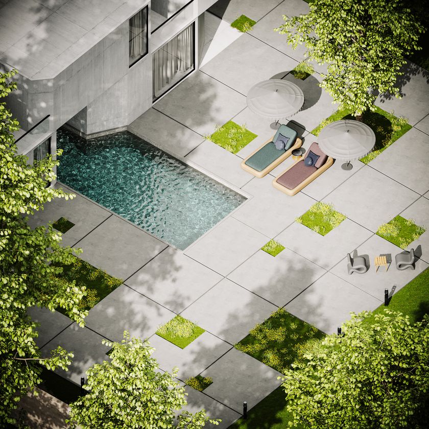 Modern villa with a pool and shaded patio — photo by Bilal Mansuri on Pexels