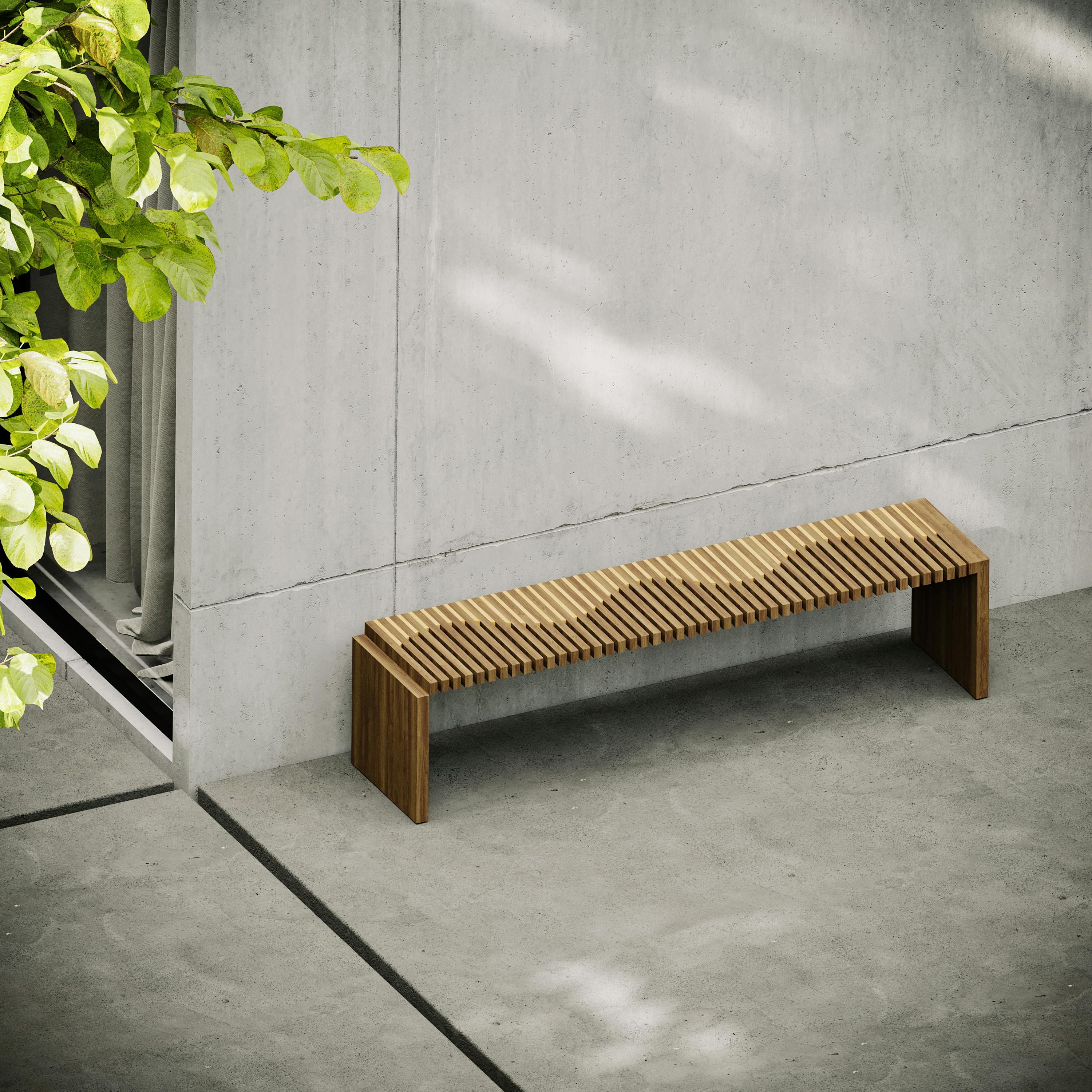 Wood bench deals on concrete wall