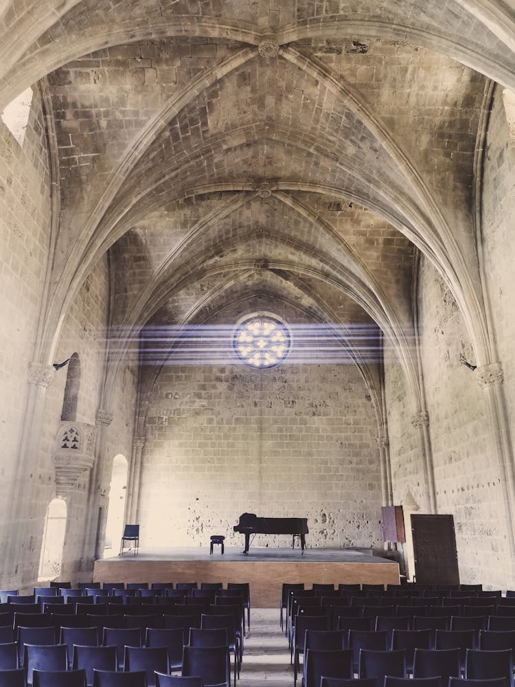 Cathedral Interior With Piano And Audience