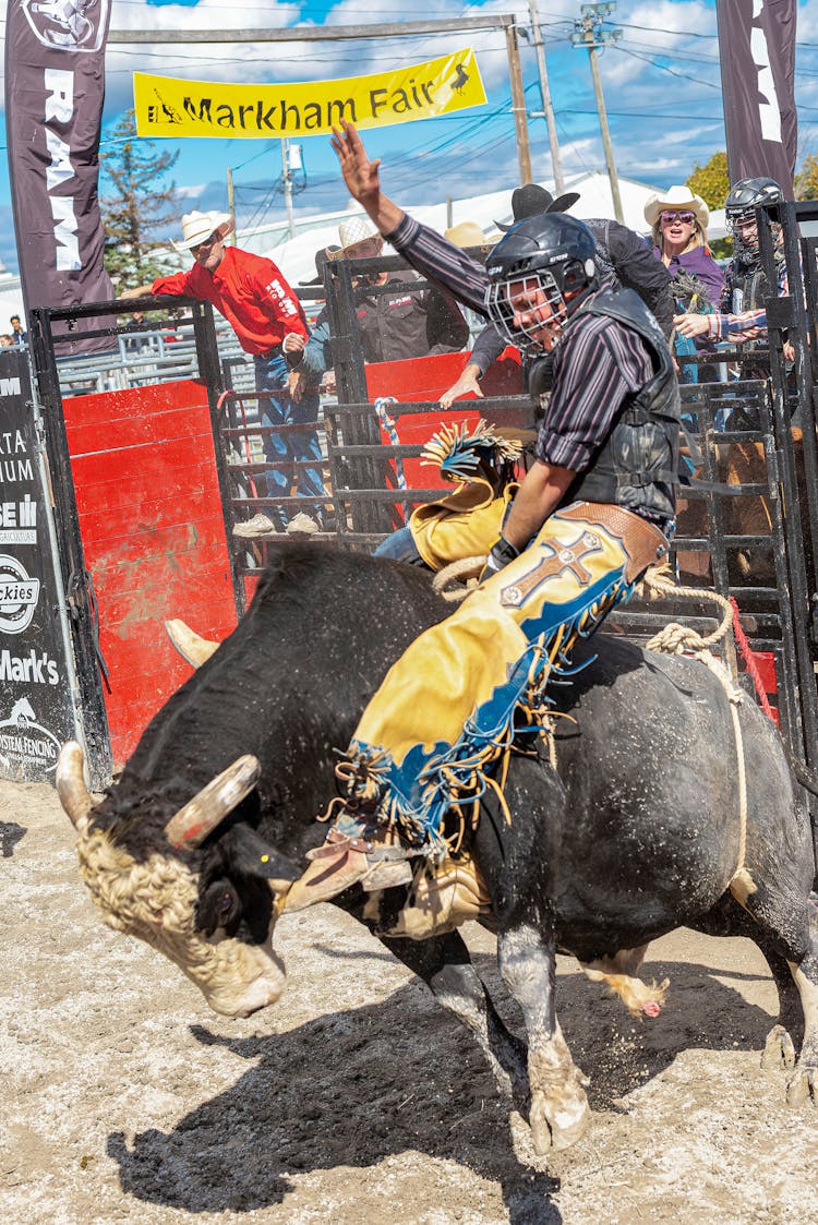 A Man Riding A Bull