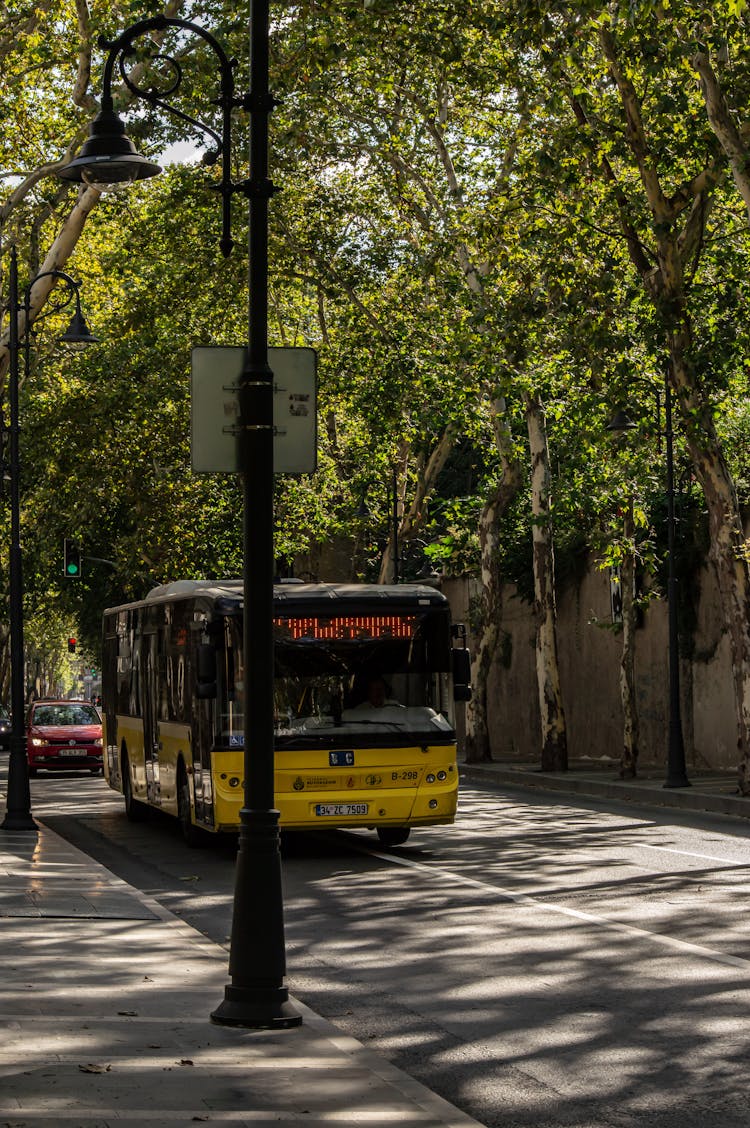 A Bus Moving On The Road 