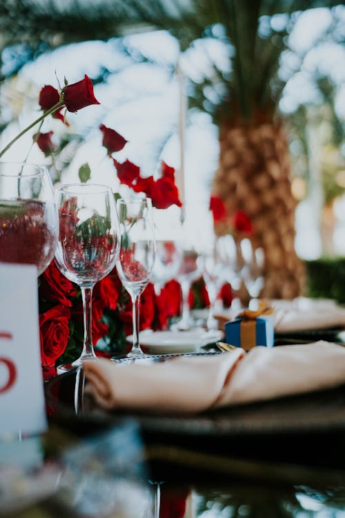 Clear Wine Glasses on Table