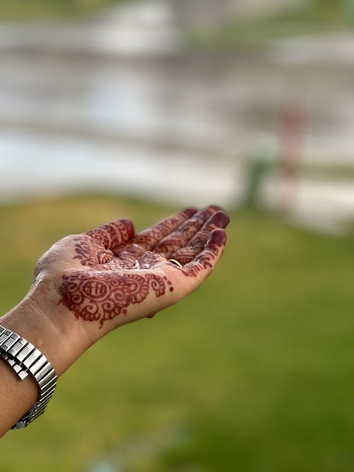 Free Wet Hand with Henna Tattoo  Stock Photo