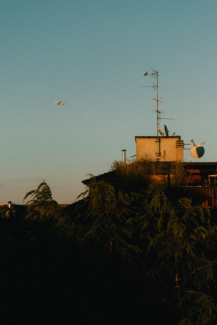 House On Hill On Blue Sky On Sunset