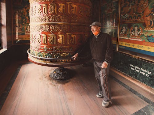 Man Praying in Buddhist Temple