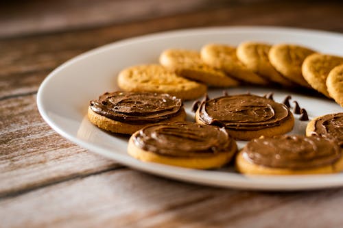 Gratis stockfoto met biscuits, chocoladepasta s, detailopname