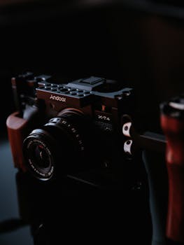 A professional camera in a vintage design with wooden handles, ideal for filmmakers.
