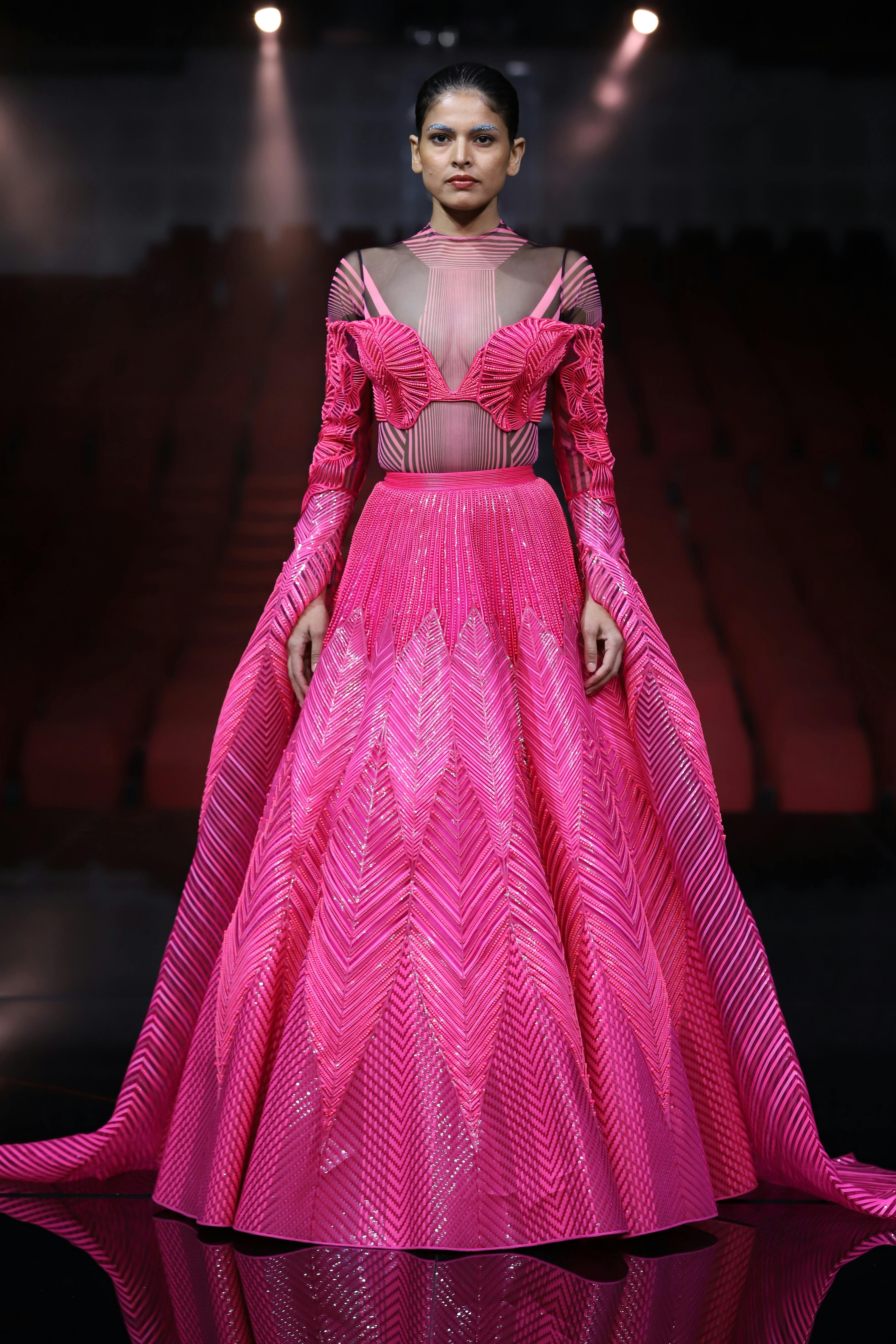 woman in pink dress
