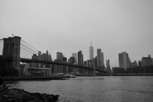 Grayscale Photo of New York City Skyline