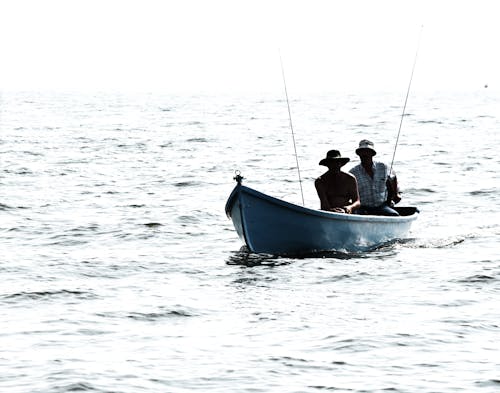 Photos gratuites de bateau, canne à pêche, échelle des gris