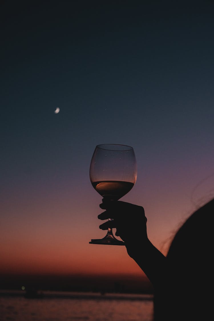 Person Holding Clear Wine Glass Under Night Sky