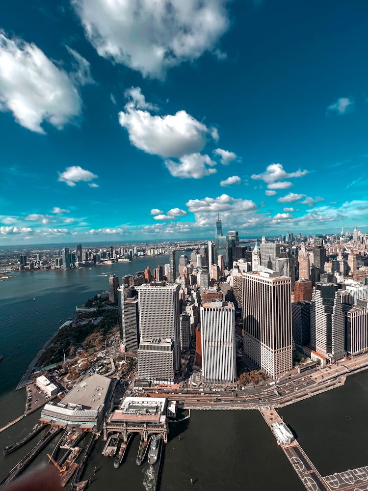 An Aerial Shot Of A Coastal City