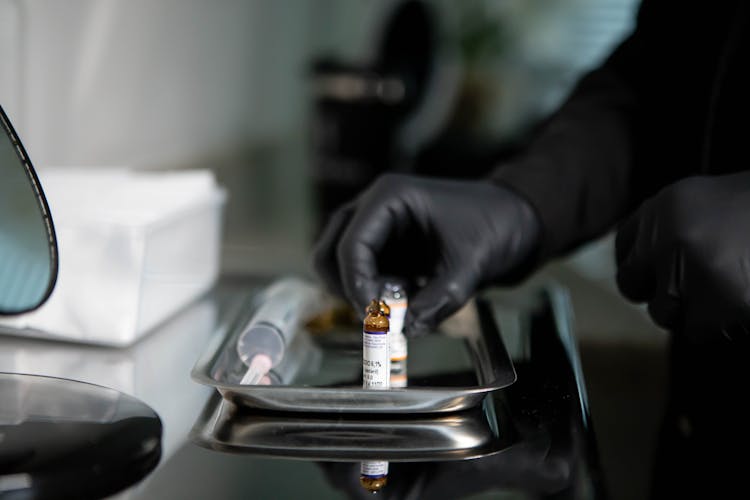 Medicine Bottles On Stainless Tray