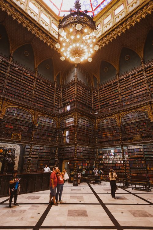 Free Explore the grand interior of the Royal Portuguese Reading Room with towering bookshelves and ornate details. Stock Photo