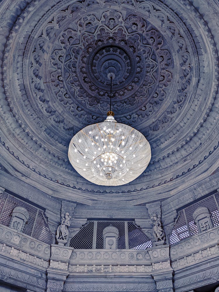 A Chandelier Inside The Akshardham Temple In India