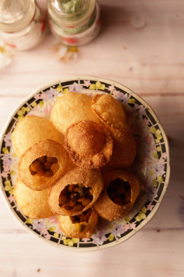 Pani Puri On Ceramic Plate