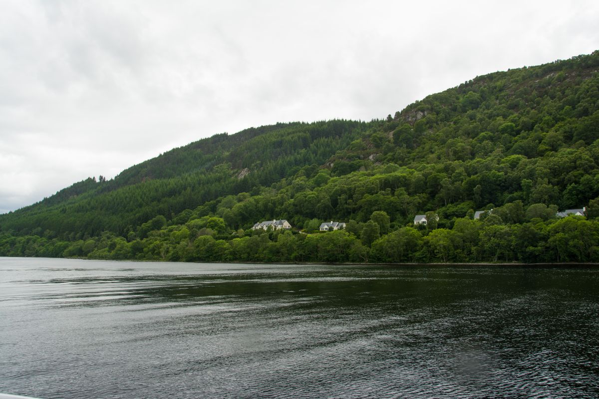Scottish loch landscape with green hills