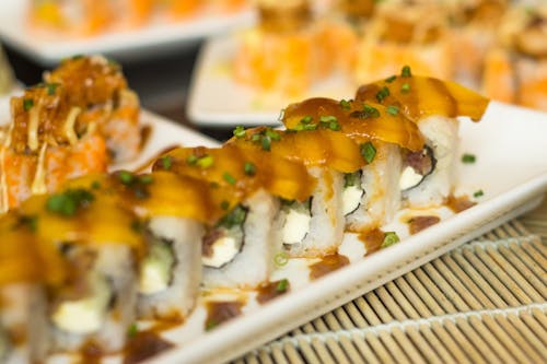 Close-Up Shot of Sushi Rolls 