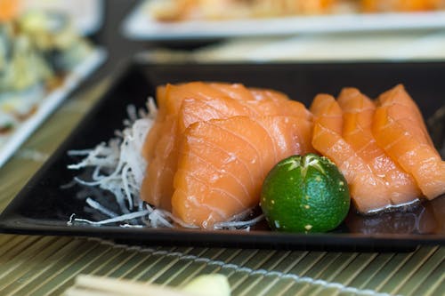 Close Up Shot of a Sashimi Salmon on the Plate