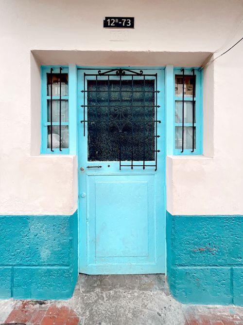 Free Charming blue doorway in Bogotá, featuring architectural design and color contrast. Stock Photo