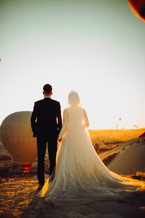 Back View of a Romantic Wedding Couple