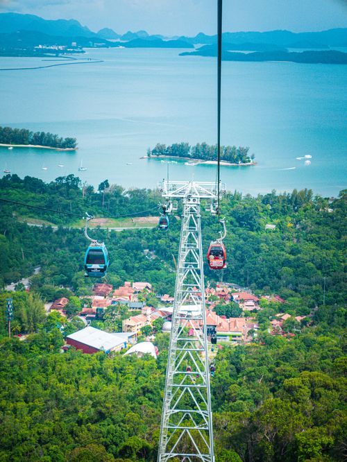 Free Experience stunning island views and lush greenery from the Langkawi Cable Car in Malaysia. Stock Photo