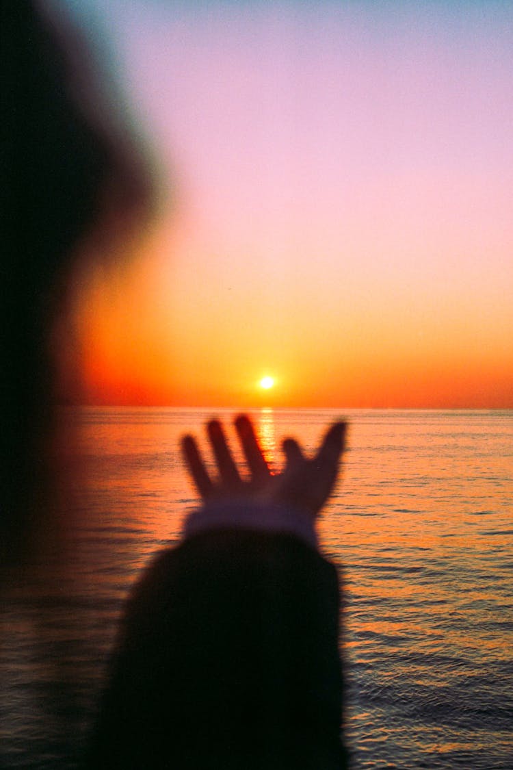 A Person's Hand Reaching The Sea