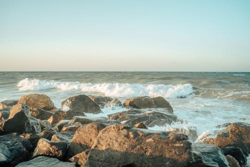 An Ocean Waves Crashing on Rocks