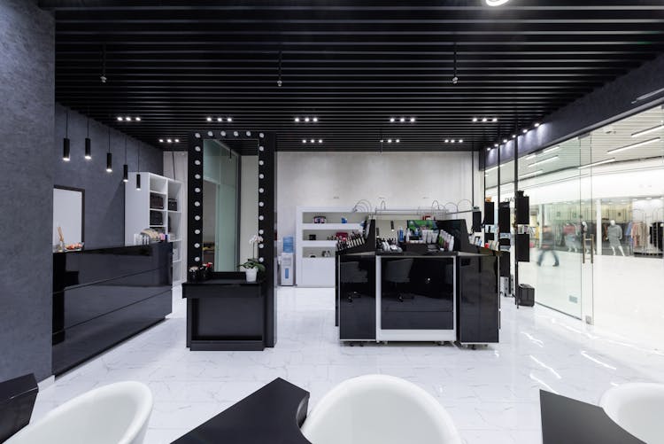 View Of Reception And Commercial Area Of Modern Beauty Salon