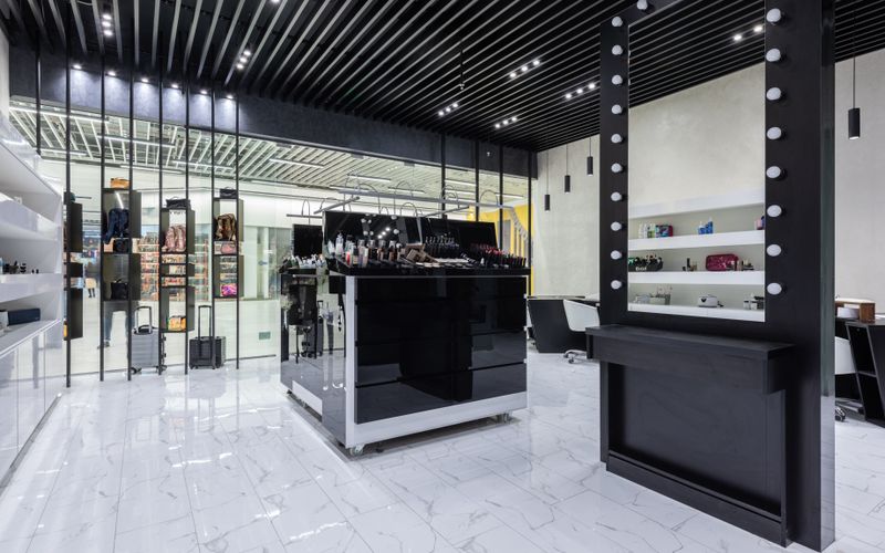 Modern retail store interior with fixtures and inventory