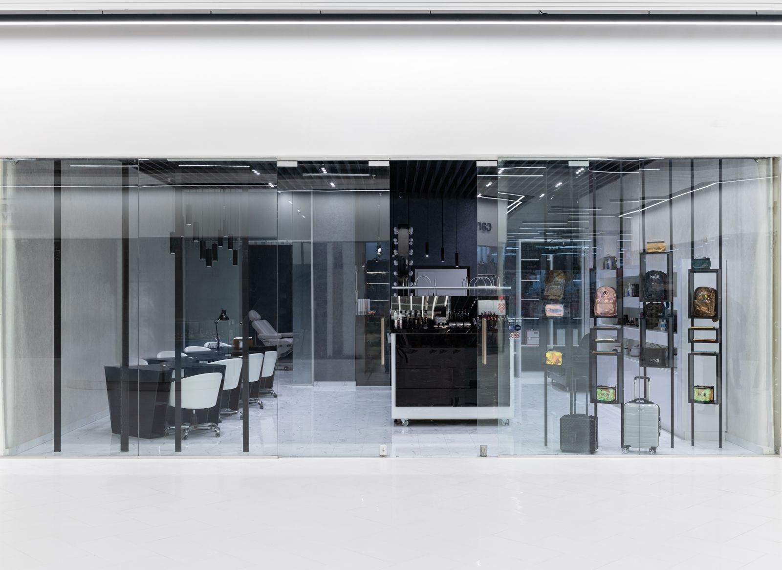 The glass-fronted interior of a modern shop