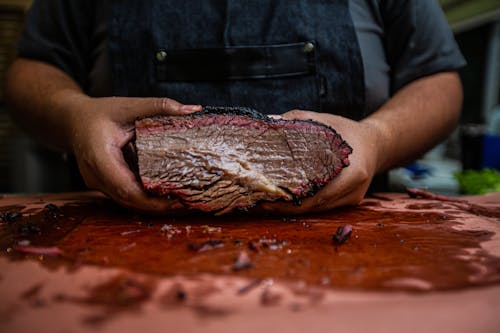 Close-up of Butcher Holding Meat in Hands