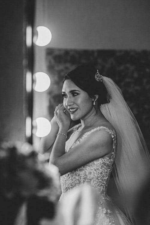 Grayscale Photo of a Bride