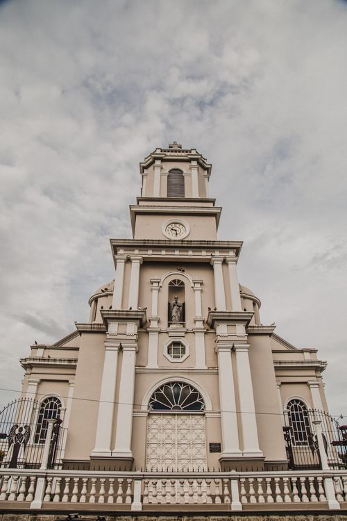 Free Low-angle view of a historical church under a cloudy sky in Nicaragua. Stock Photo