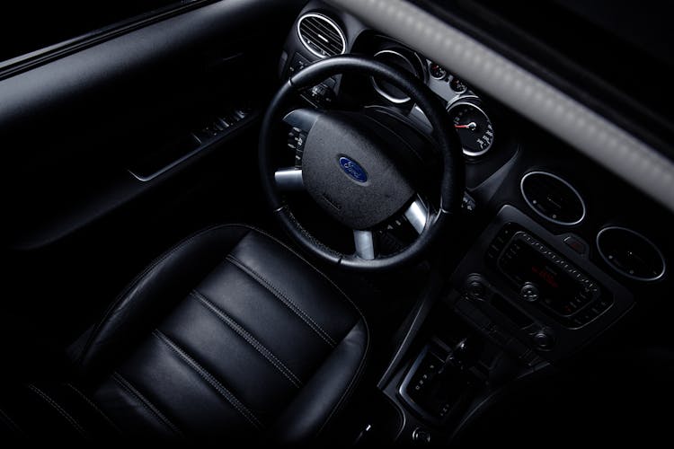 Close-up Of Modern Black Car Interior