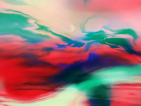 A vivid and dreamy abstract artwork with swirling colors resembling a colorful sky.