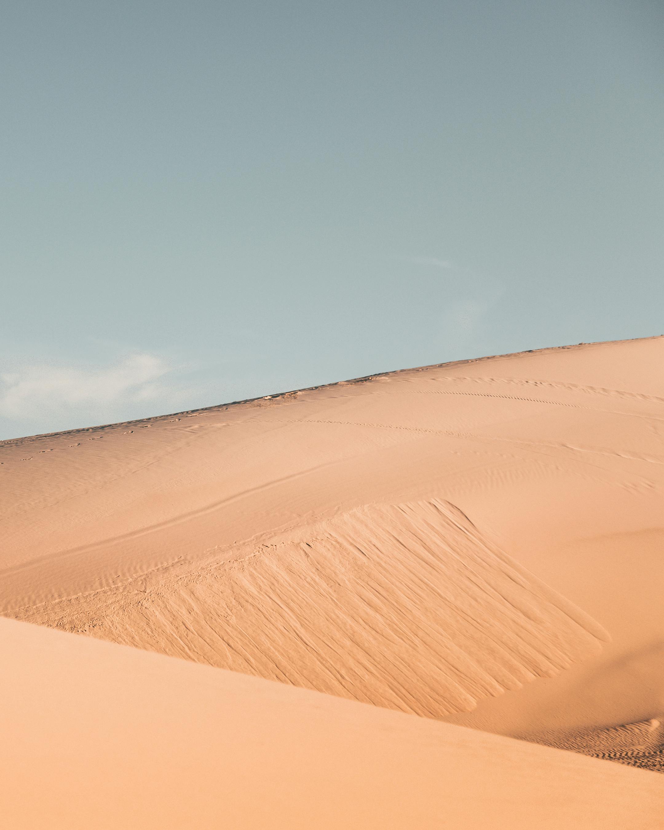 A serene view of sandy dunes stretching across the landscape under a clear blue sky in Cape Town.