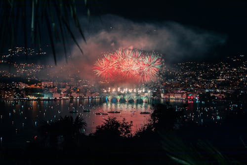 Fireworks and Smoke on Dark Sky 