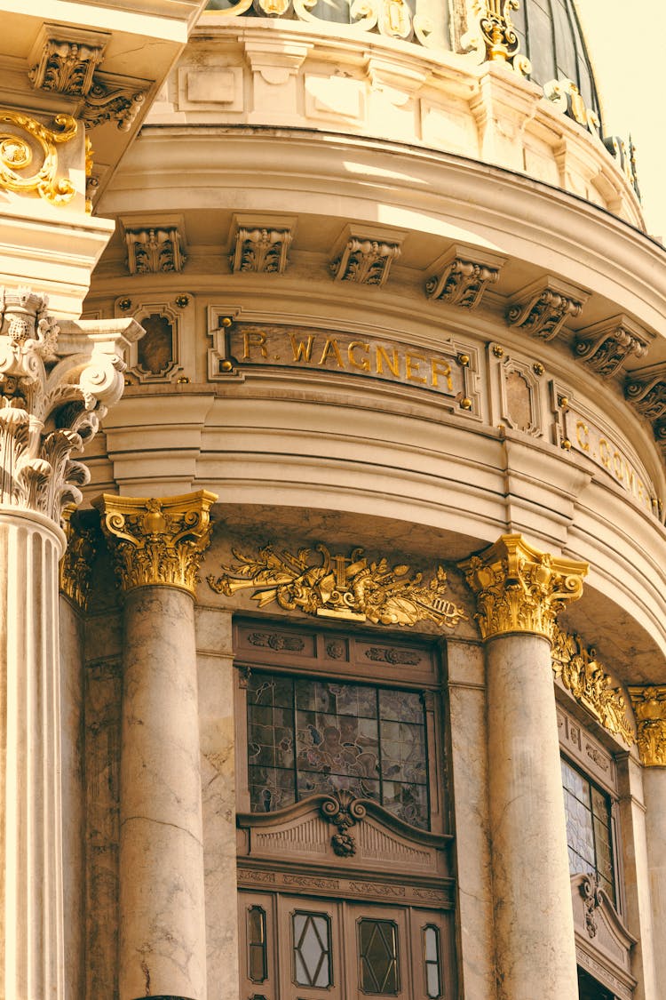 Close-up Of The Round Facade Of Theatro Municipal In Rio De Janeiro, Brazil 