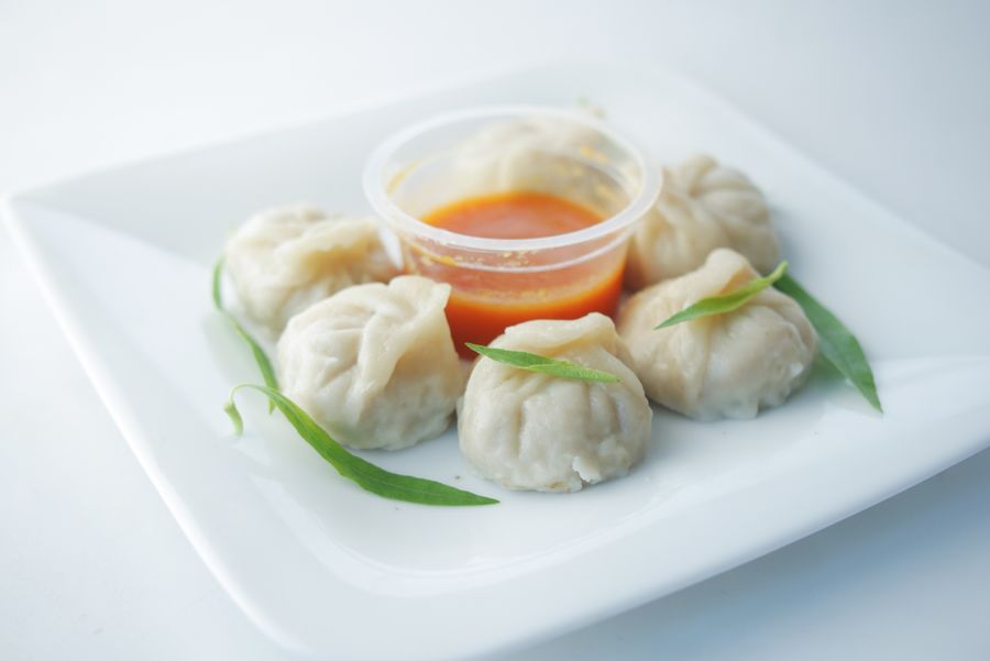Momo served on a white plate