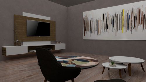Free A contemporary living room with modern furniture and abstract wall art. Stock Photo