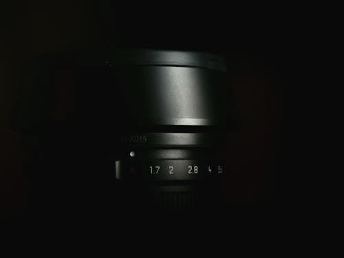 Close up low key photo of Panasonic Lumix G Leica 15mm lens on black background