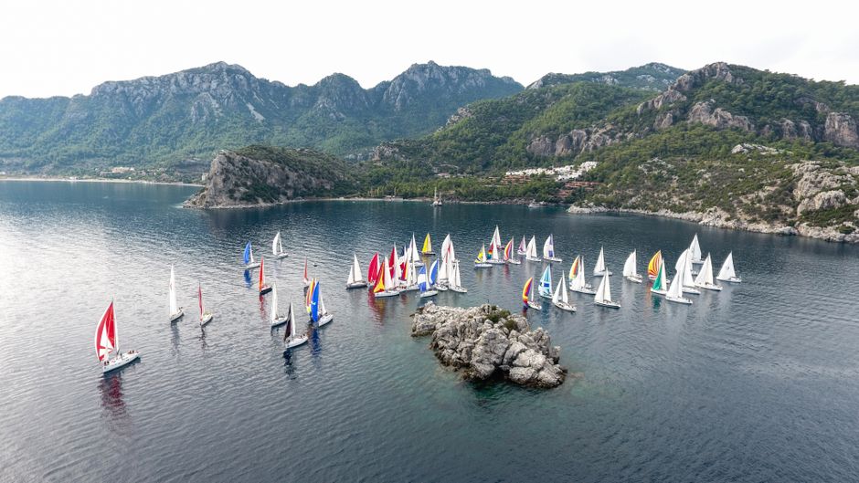 Best Full Day All Inclusive Boat Ride and Foam Party Review: My Unforgettable Turkish Riviera Adventure Review 2026 - Aerial view of vibrant sailing boats near scenic Marmaris, Turkey coastline.